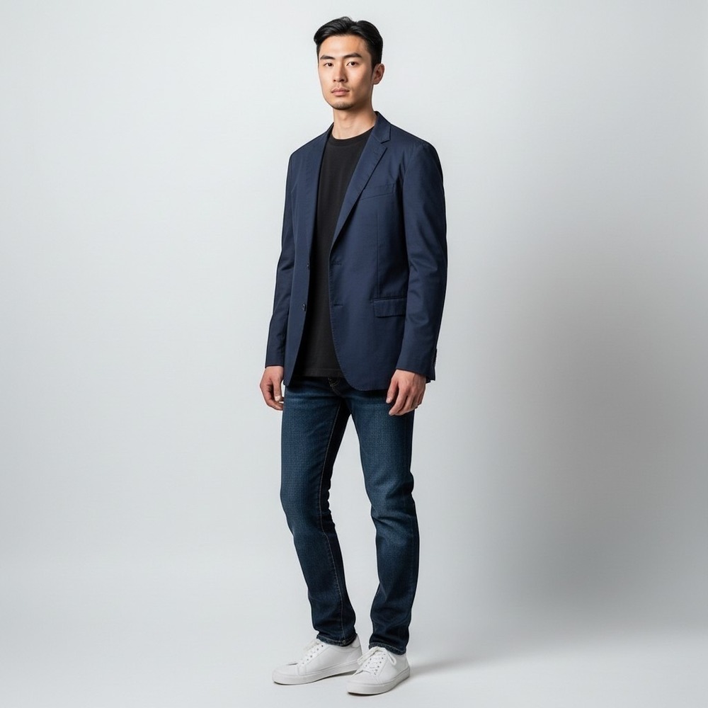 Banana Republic Blazer Mens 42R Navy Blue Cotton Blend Stretch Slim Fit 2-Button